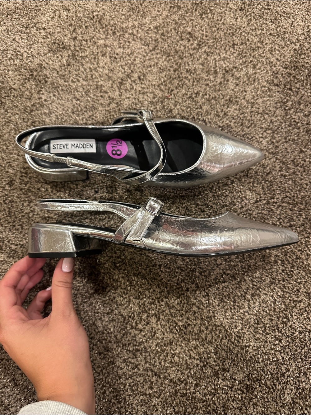 Steve Madden Metallic Silver Pointed Slingback Mules